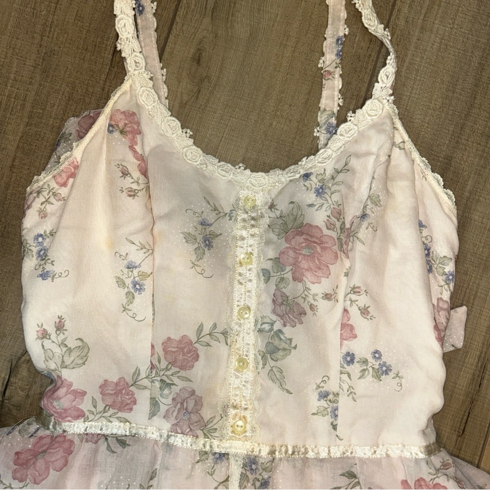 Gunne Sax Floral Dress Fairy Whimsy Romantic Feminine Coquette Lace Trim Size 13 - Picture 4 of 12
